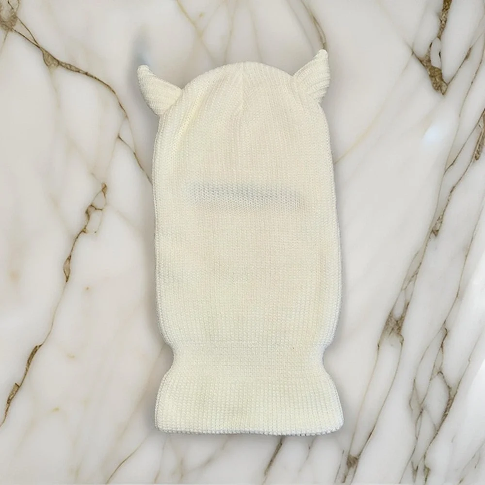 New Vegan Ivory Devil Knit Balaclava Ski Mask Full Face Beanie Hat